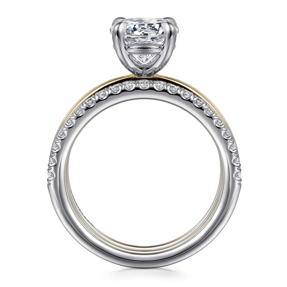 Two-Tone Diamond Wide Band Engagement Ring Mounting