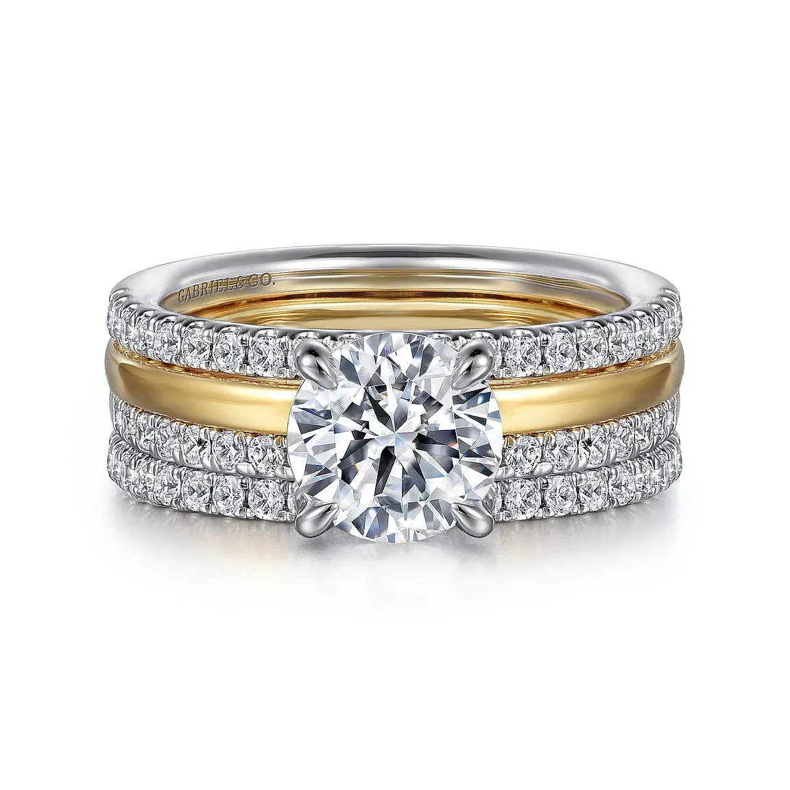 Two-Tone Diamond Wide Band Engagement Ring Mounting