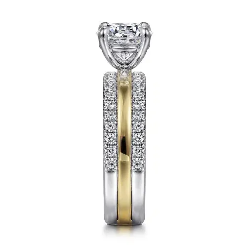Two-Tone Diamond Wide Band Engagement Ring Mounting
