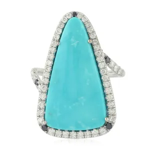 Unshaped Turquoise December Birthstone Prong Diamond Asymmetrical Ring 18K White Gold