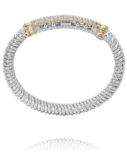 Vahan Sterling Silver & 14K Yellow Gold Diamond Pave Bar Bangle Bracelet
