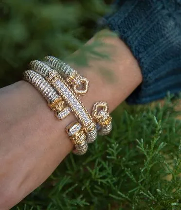 Vahan Sterling Silver & 14K Yellow Gold Diamond Pave Bar Bangle Bracelet