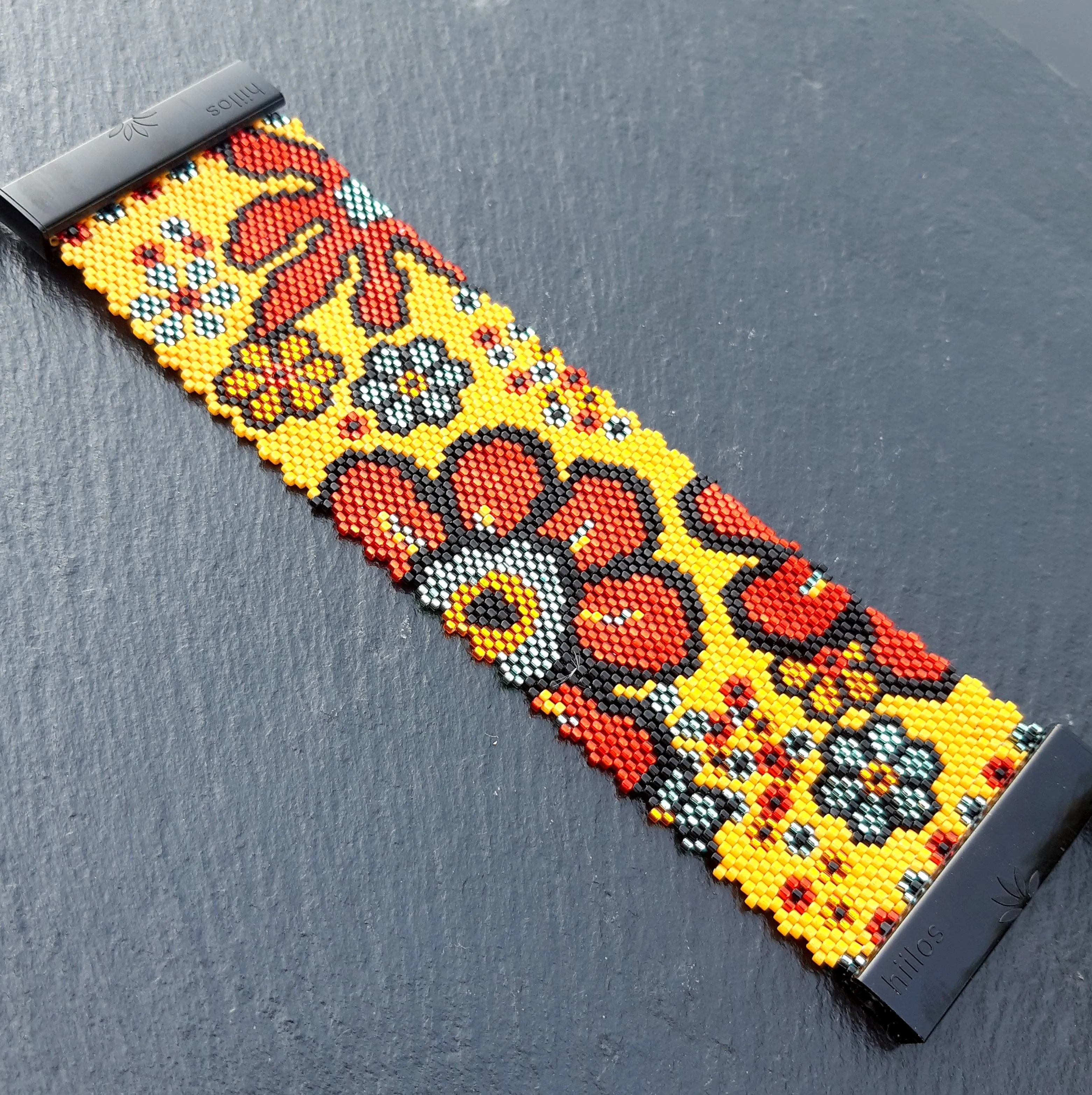 Vertical Peyote Pattern - Bracelet GERBERAS ROUGES