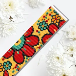 Vertical Peyote Pattern - Bracelet GERBERAS ROUGES