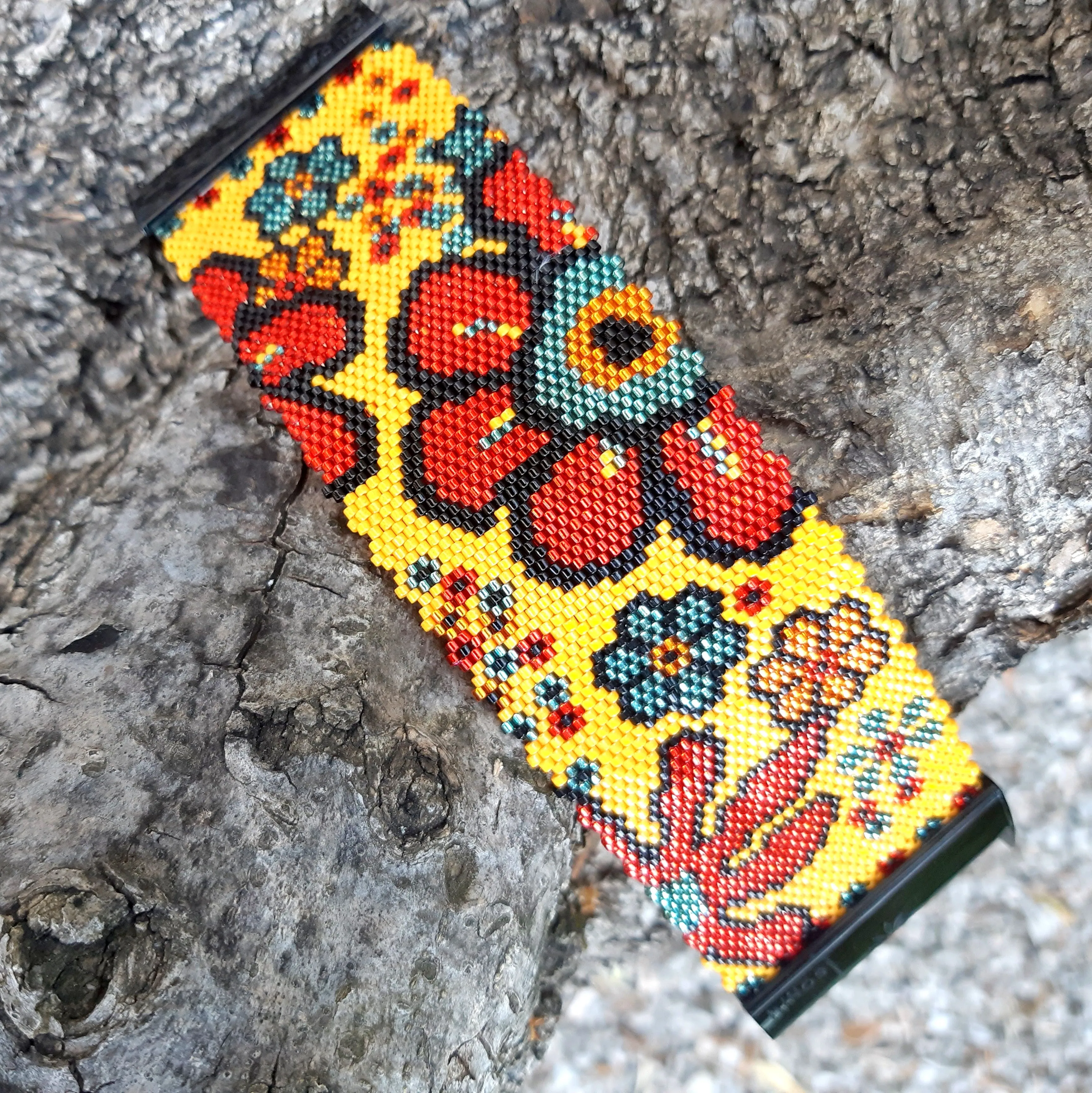 Vertical Peyote Pattern - Bracelet GERBERAS ROUGES