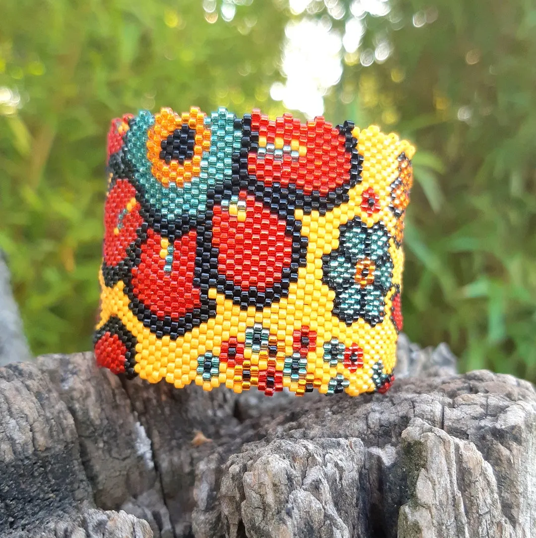 Vertical Peyote Pattern - Bracelet GERBERAS ROUGES