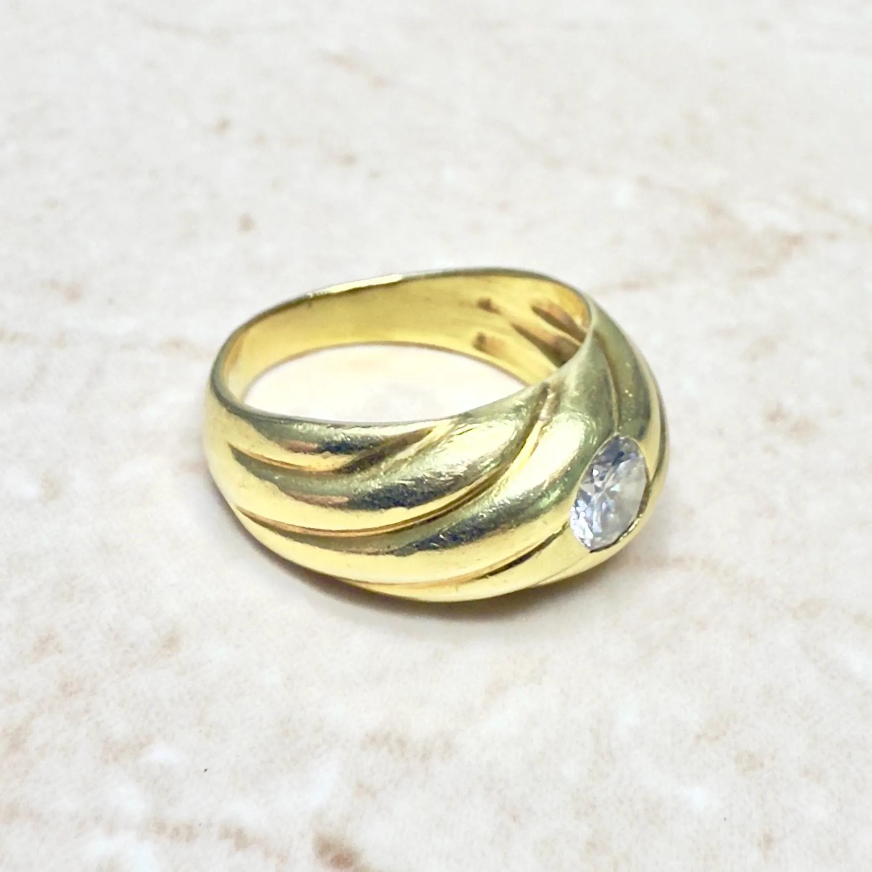 Vintage 14 Karat Yellow Gold Dome Diamond Solitaire Ring