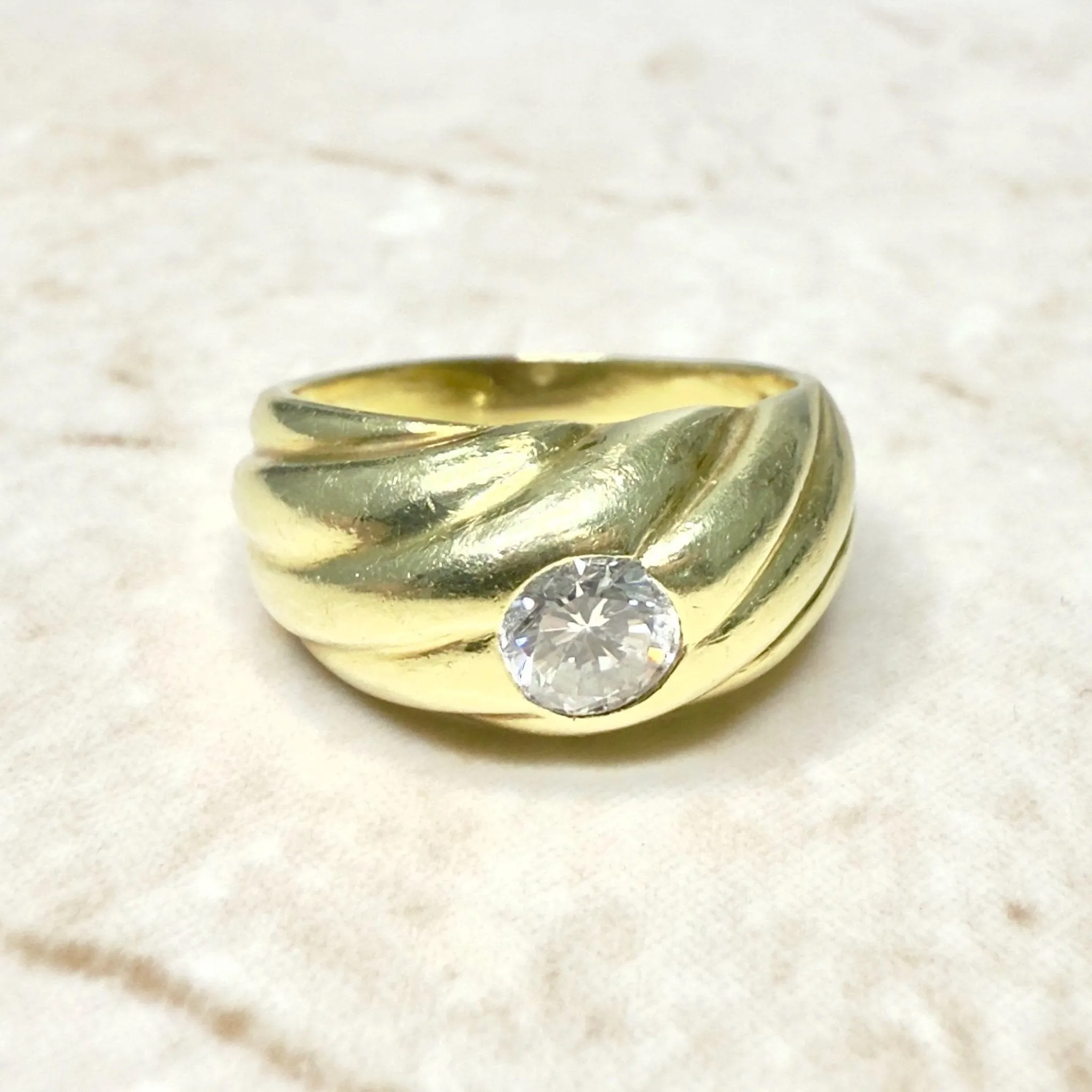 Vintage 14 Karat Yellow Gold Dome Diamond Solitaire Ring