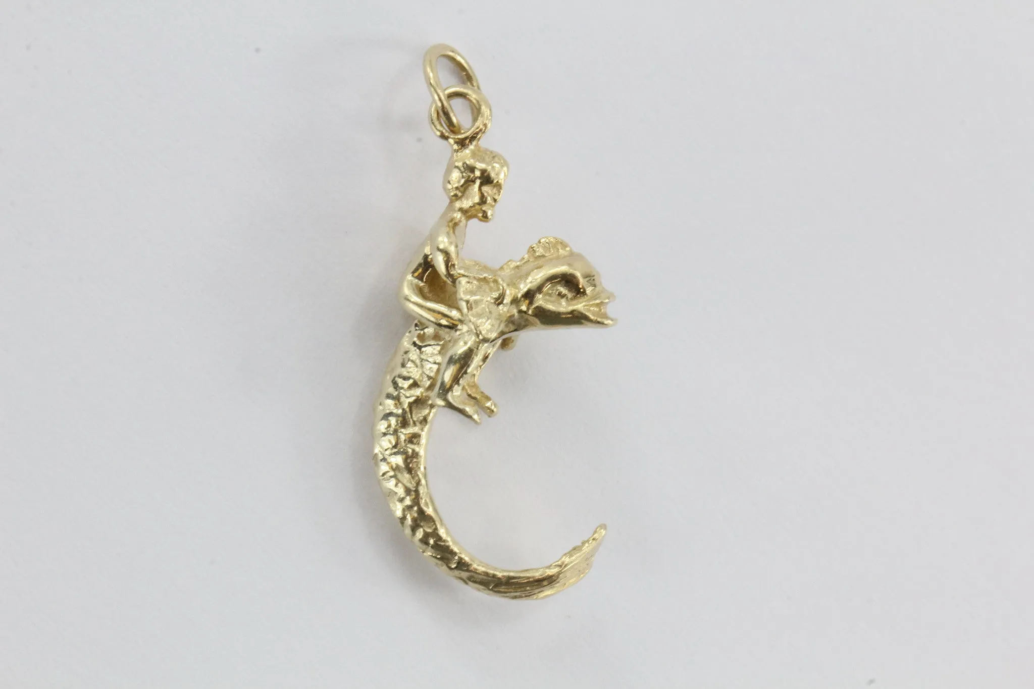 Vintage 14K Gold Cherub Riding a Dolphin Charm Pendant