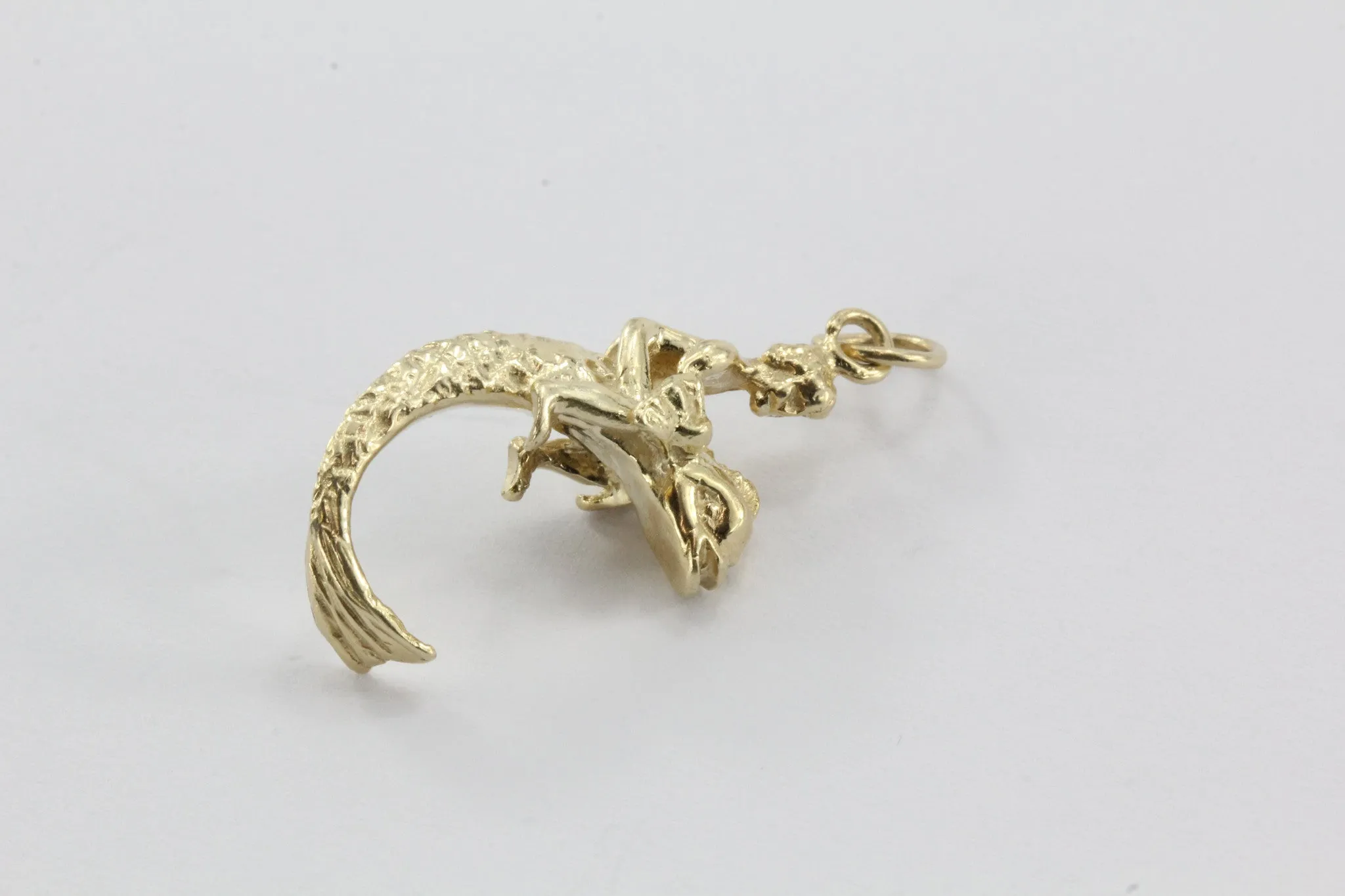 Vintage 14K Gold Cherub Riding a Dolphin Charm Pendant