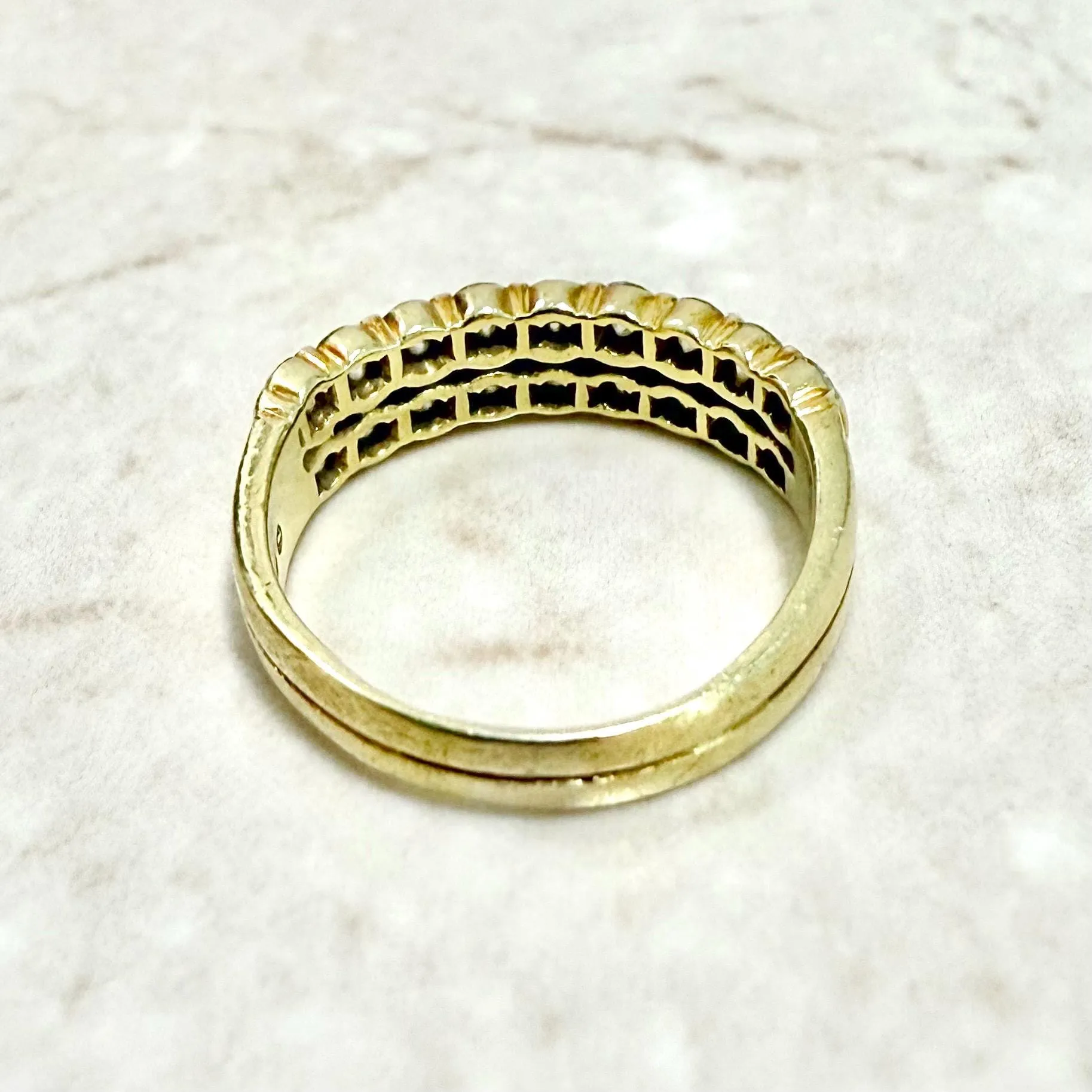 Vintage 18 Karat Yellow Gold Double Row 1.30 Carat Diamond Band Ring