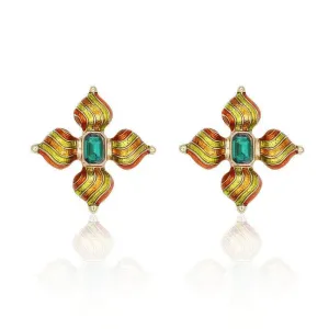 Vintage Enamel Baroque Stud Statement Earrings