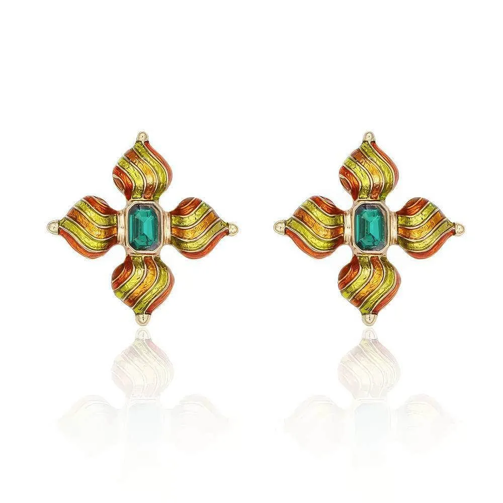Vintage Enamel Baroque Stud Statement Earrings