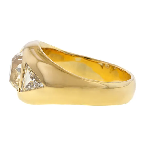 Vintage Gypsy Set Yellow Diamond Ring, Old Mine 2.85