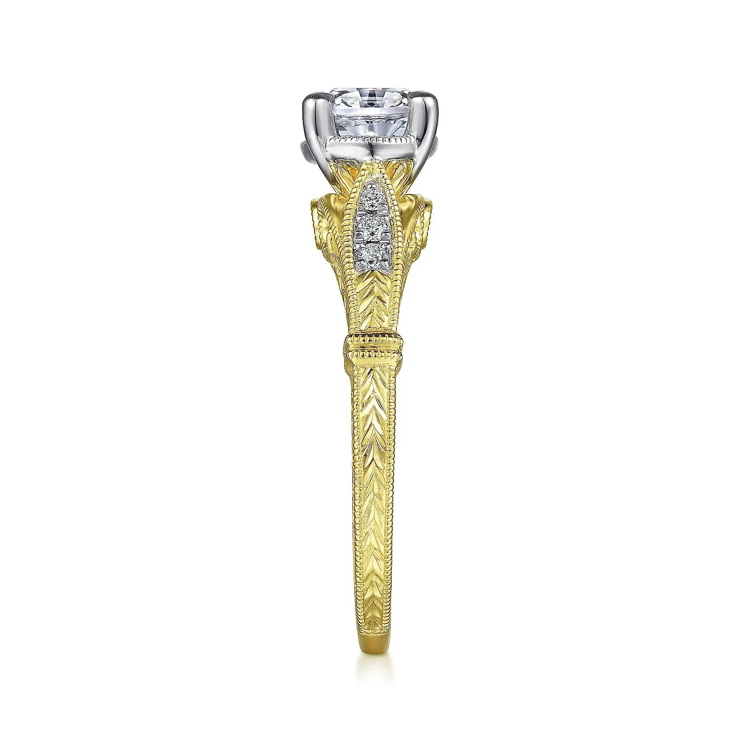 Vintage Inspired Two tone Horizontal Oval Diamond Engagement Ring Mounting