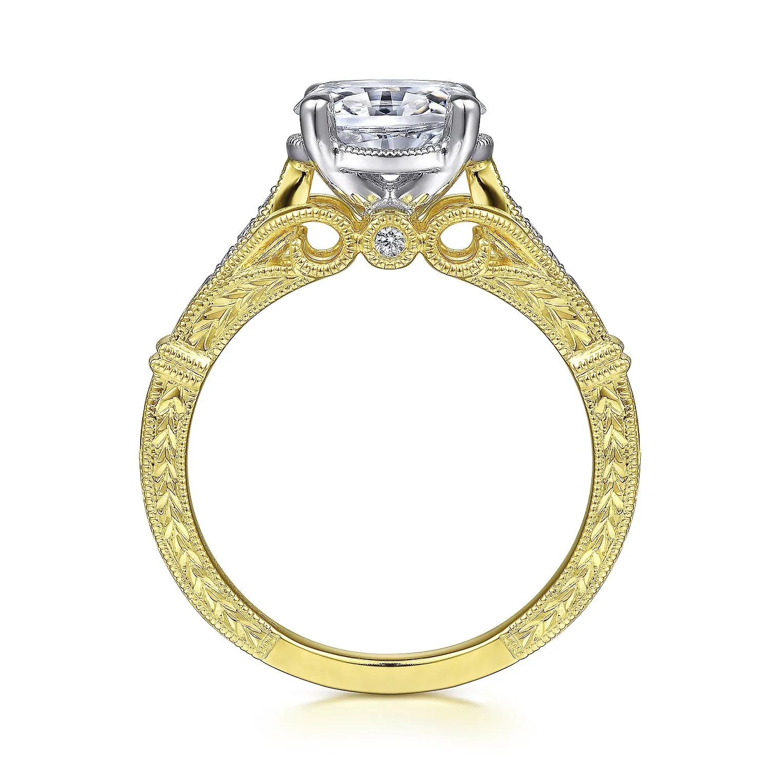 Vintage Inspired Two tone Horizontal Oval Diamond Engagement Ring Mounting