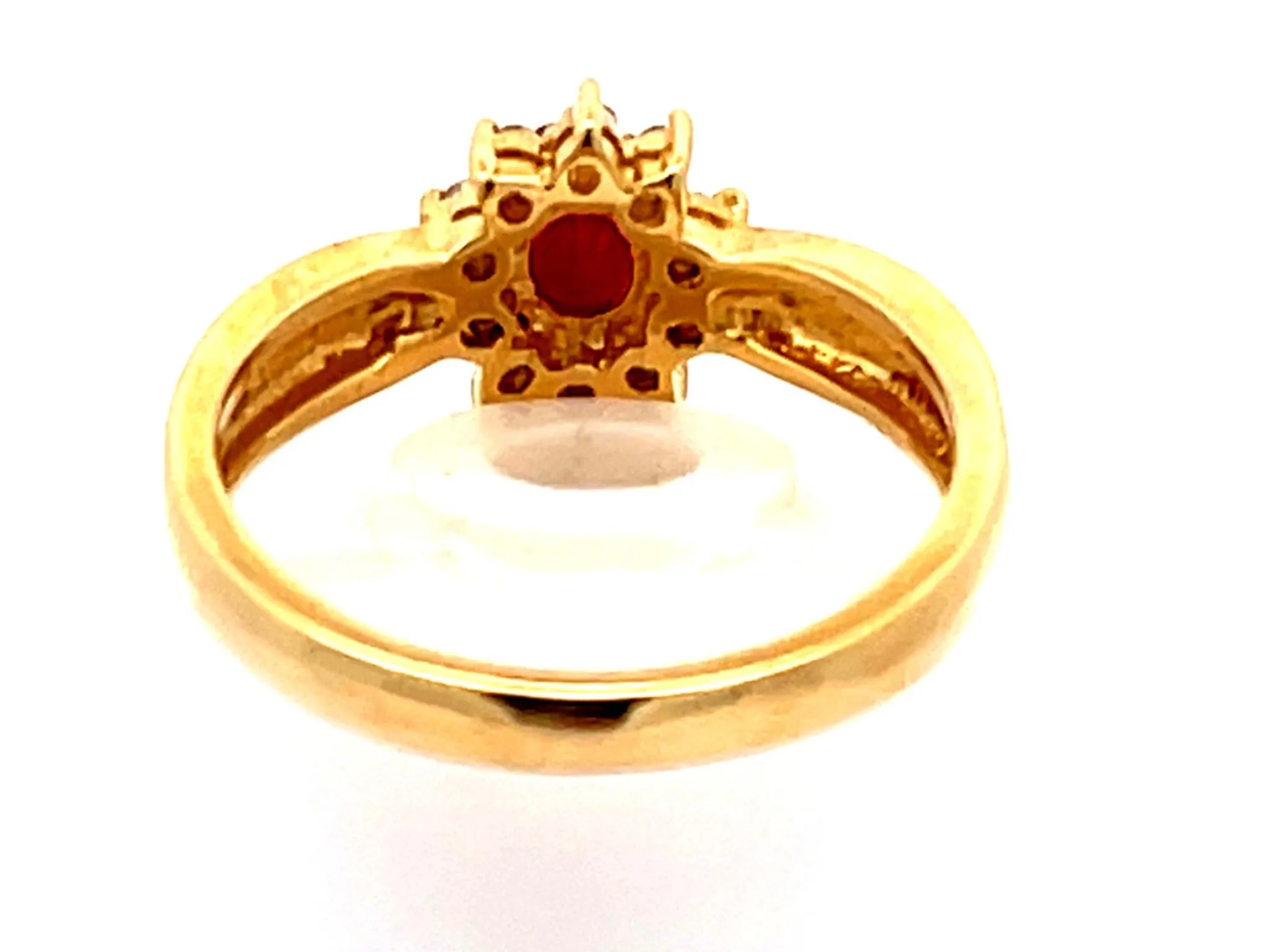 Vintage Ruby and Diamond Flower Ring in 14k Yellow Gold
