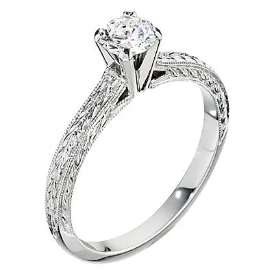 Vintage Style Hand Engraved Solitaire Engagement Rings