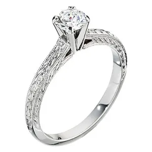 Vintage Style Hand Engraved Solitaire Engagement Rings