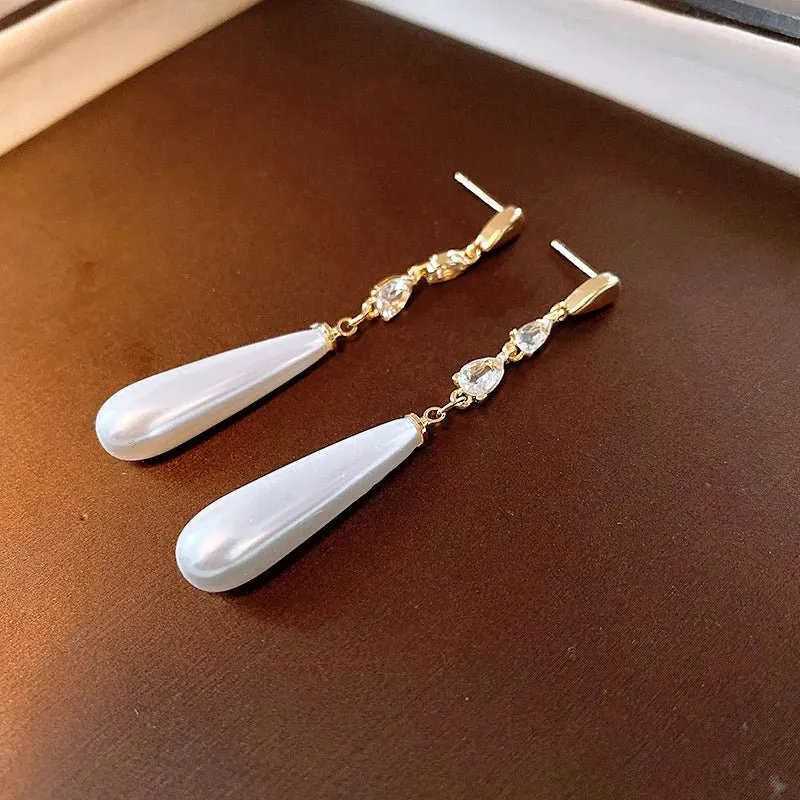 Water Drop Pearl Diamond Earrings