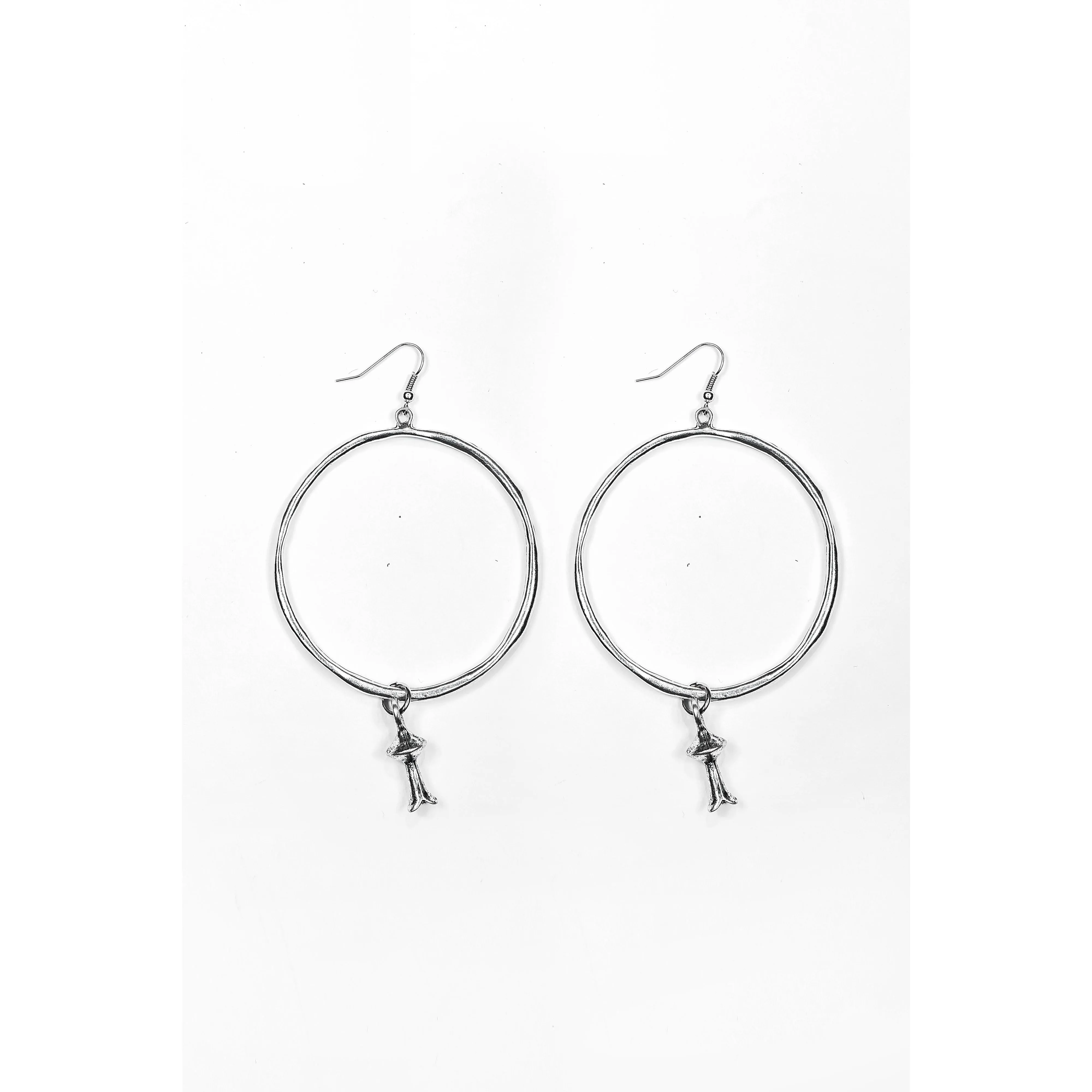 West and Co Hammered Silver Hoop Earrings with Blossom Charm
