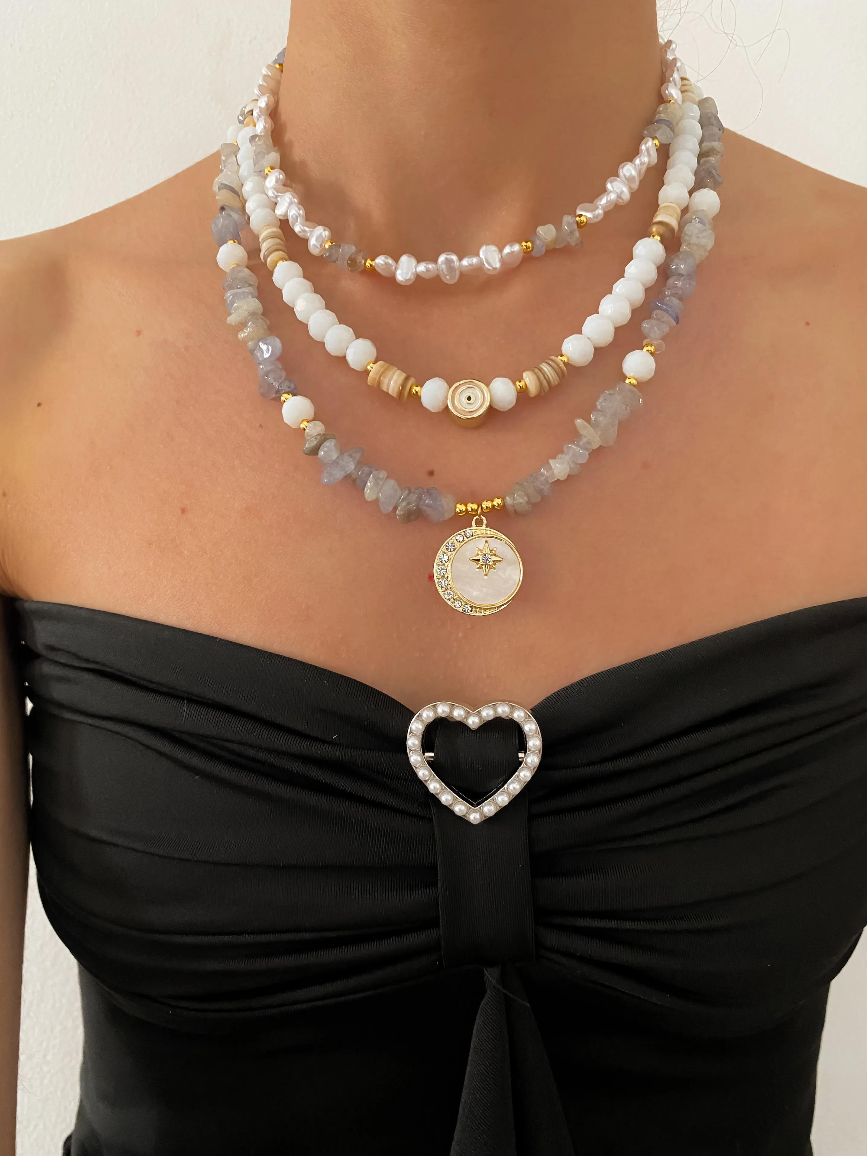 White Beaded Evil Eye Choker