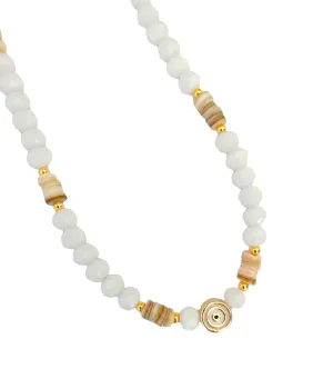 White Beaded Evil Eye Choker