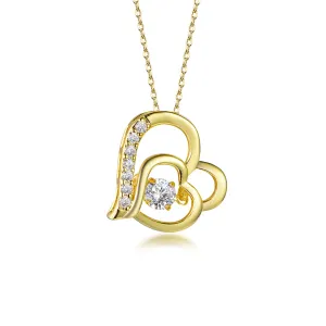 White CZ Diamond Double Heart Pendant Necklace
