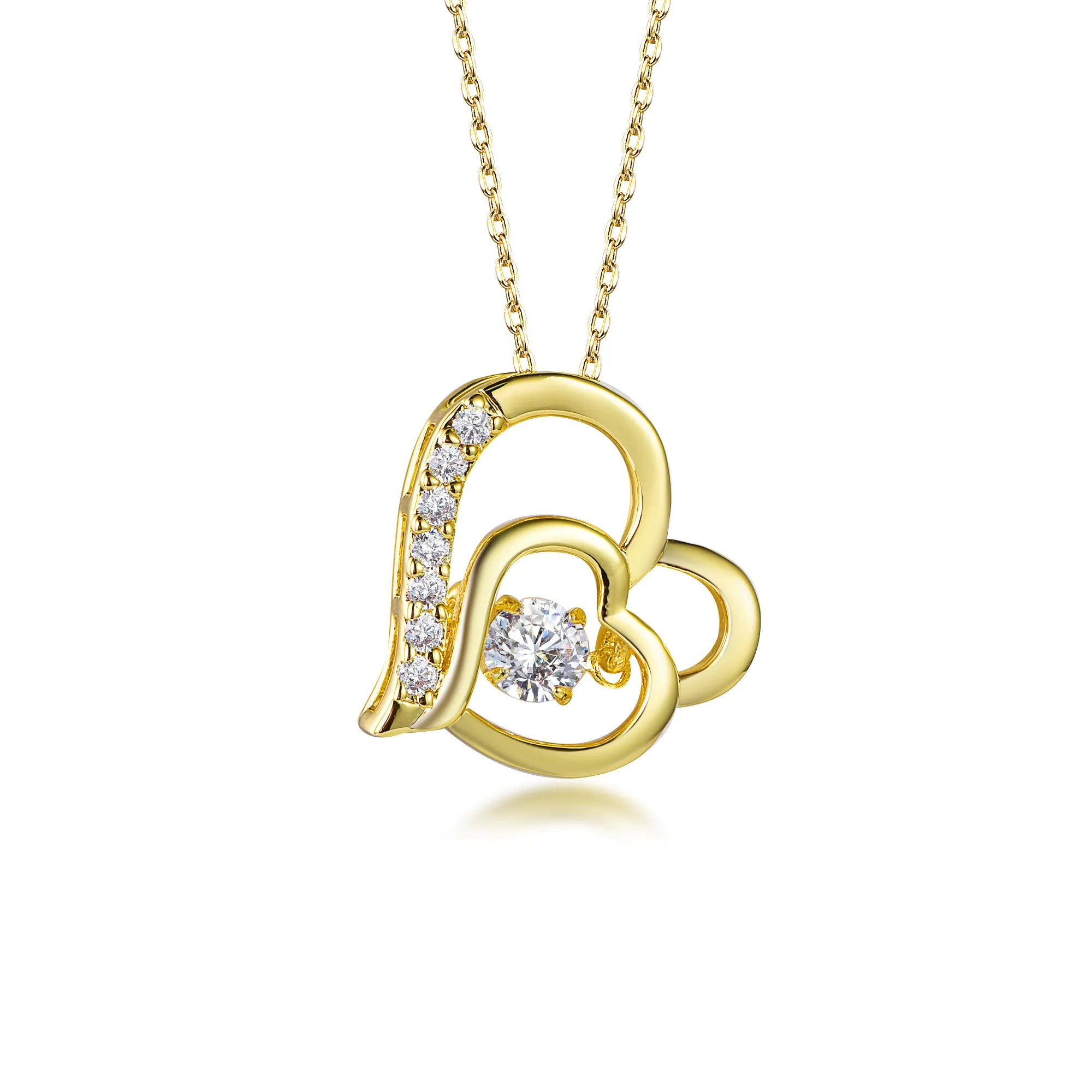 White CZ Diamond Double Heart Pendant Necklace
