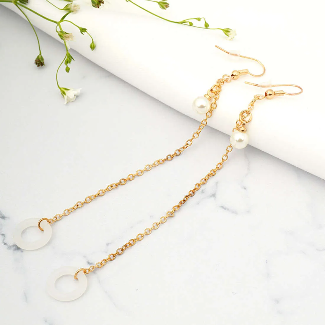 White Ring Gold Chain Earrings