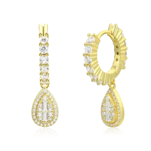 Women's Baguette Mix Halo Dangly Earrings - Pair