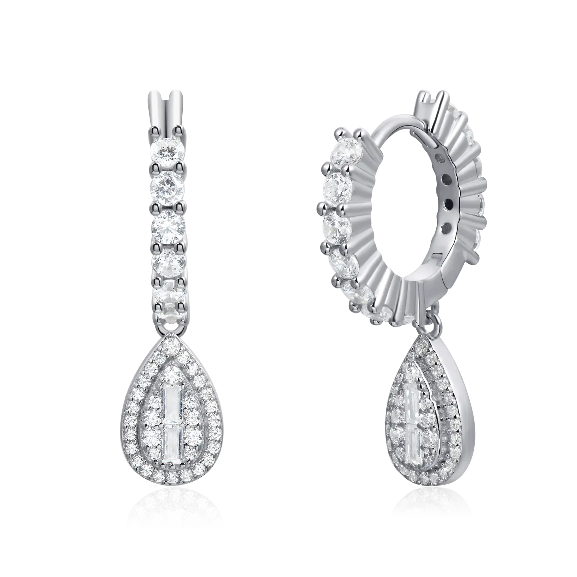 Women's Baguette Mix Halo Dangly Earrings - Pair