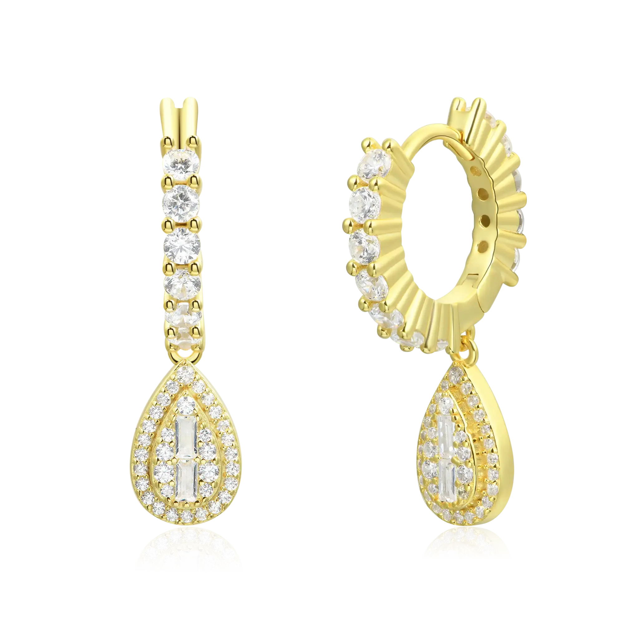 Women's Baguette Mix Halo Dangly Earrings - Pair