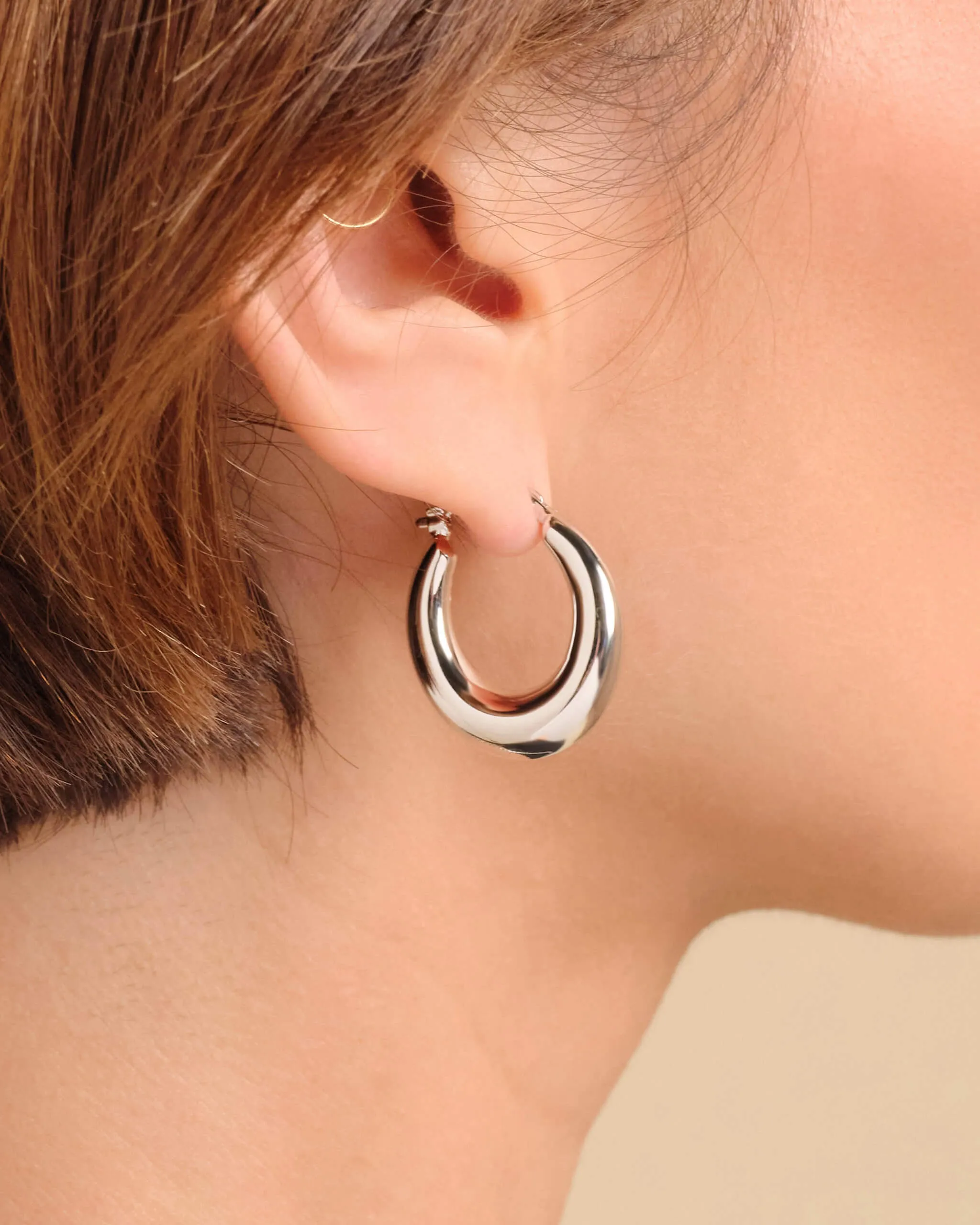 Women's Dome Hoop Earrings - Silver
