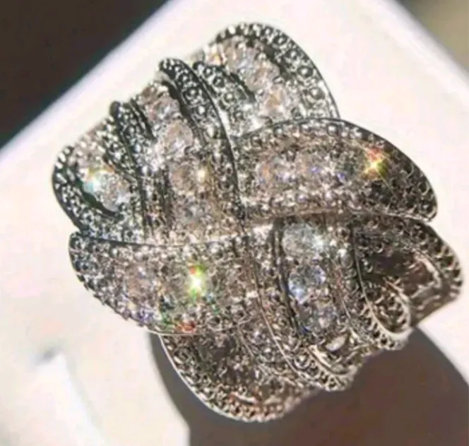 Womens Engagement Wedding Ring Silver White Gemstones Wrapped Crisscross Size 6-8