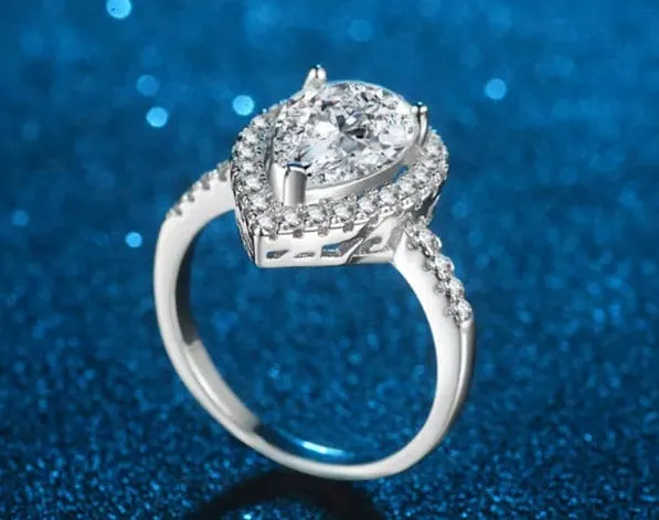 Womens Promise Ring | Halo Ring | Engagement Ring | Teardrop Ring | Teardrop Engagement Rings | Pear Shaped Engagement Ring | Pear Ring