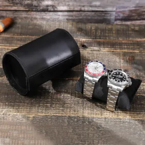 Woosir Leather Black Watch Roll Case for 2 Watches