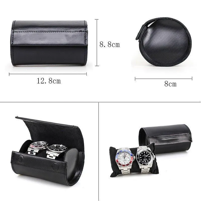 Woosir Leather Black Watch Roll Case for 2 Watches