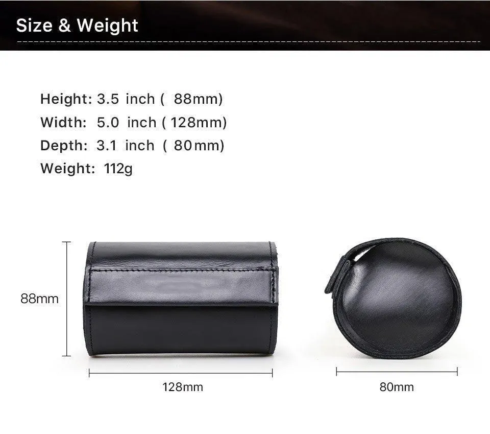 Woosir Leather Black Watch Roll Case for 2 Watches