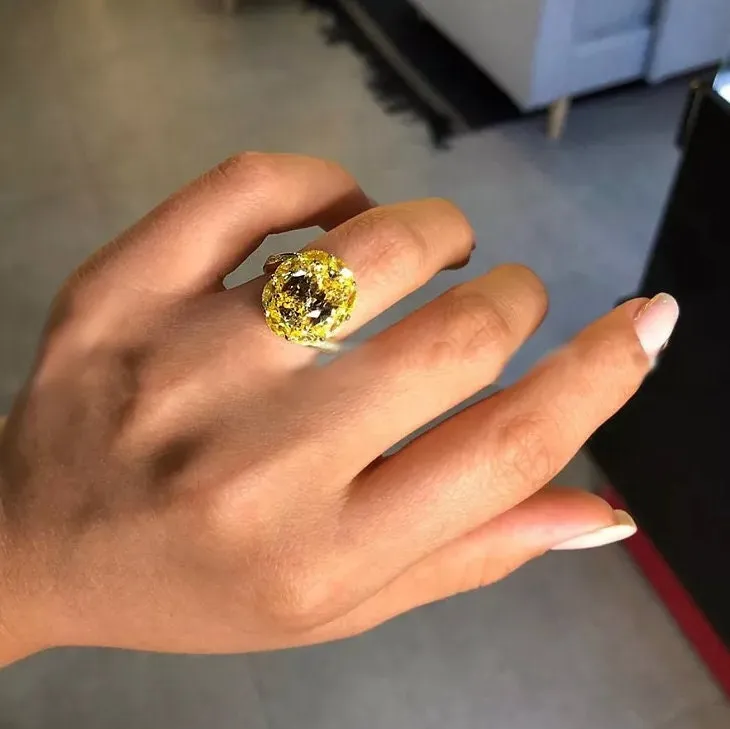 Yellow Diamond Ring | Yellow Diamond Engagement Rings | Canary Yellow Diamond Ring | Halo Wedding Ring | Womens Engagement Ring | Halo Ring