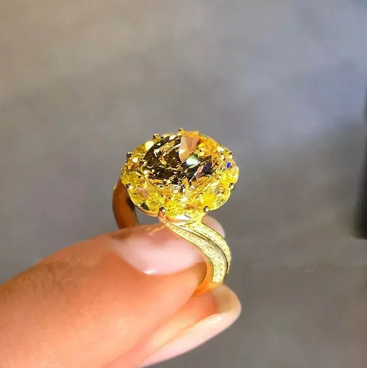 Yellow Diamond Ring | Yellow Diamond Engagement Rings | Canary Yellow Diamond Ring | Halo Wedding Ring | Womens Engagement Ring | Halo Ring