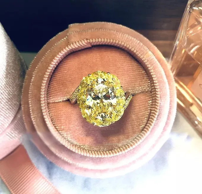 Yellow Diamond Ring | Yellow Diamond Engagement Rings | Canary Yellow Diamond Ring | Halo Wedding Ring | Womens Engagement Ring | Halo Ring