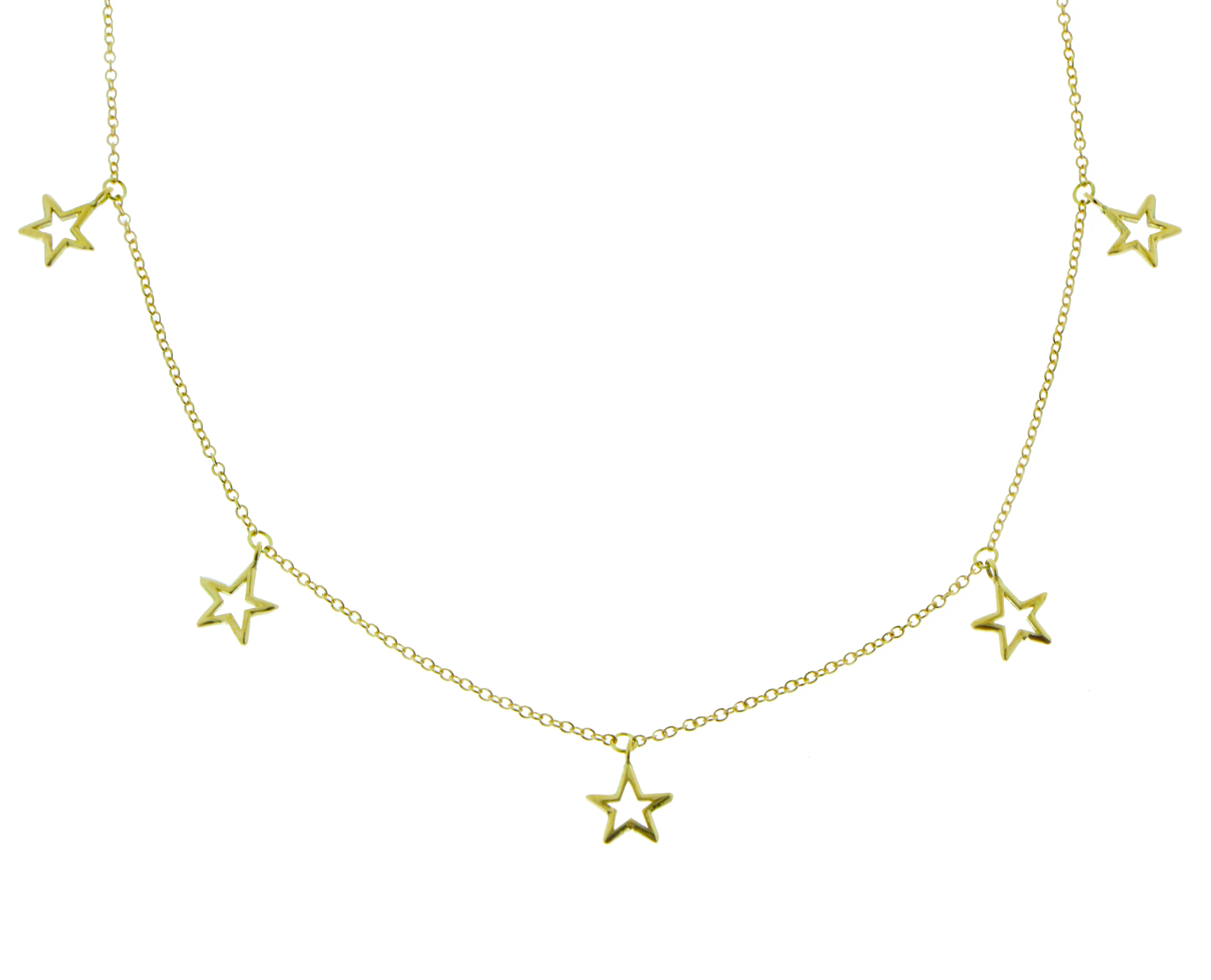 Yellow gold necklace with open star pendants