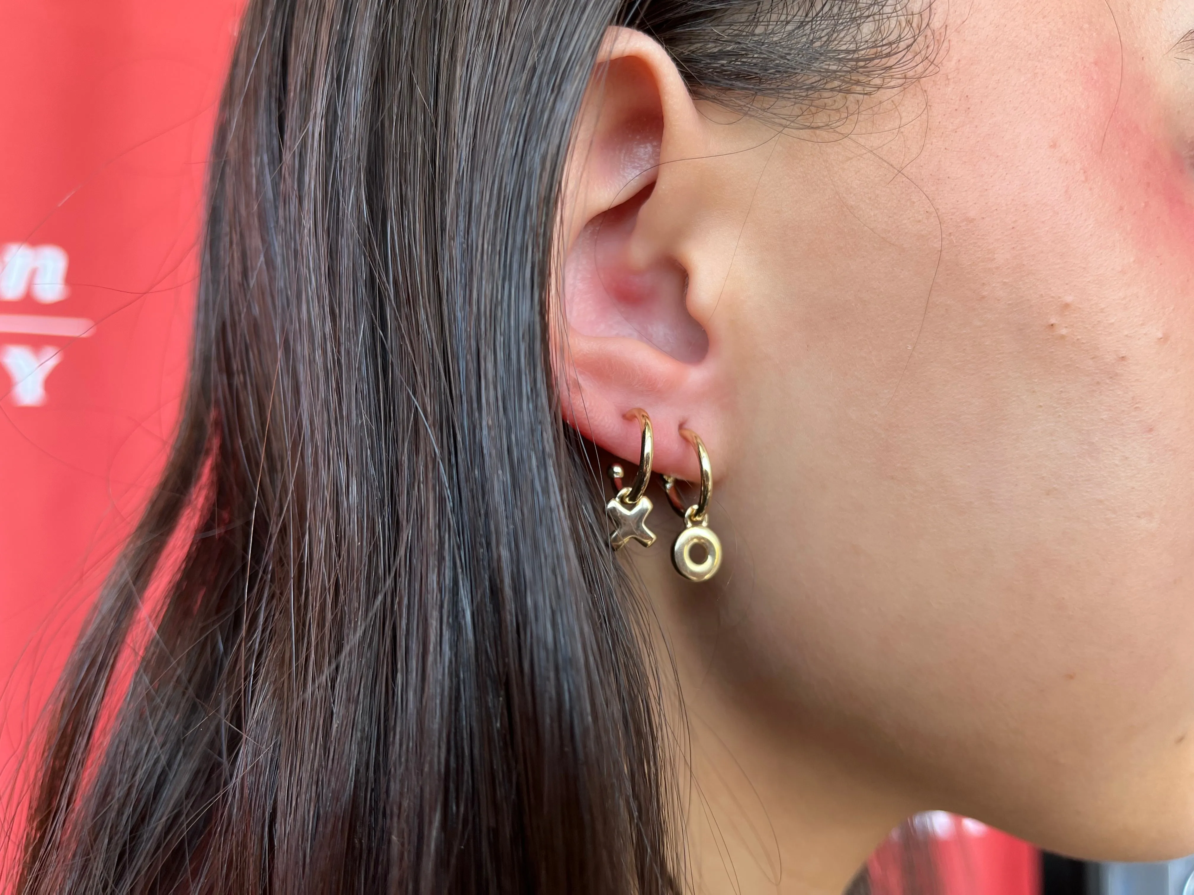 Yellow Gold XO Dangle Hoops