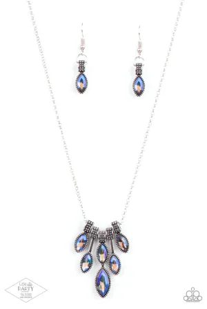You Should See Me in a Crown Blue Multi Iridescent Marquis Paparazzi Short Necklace