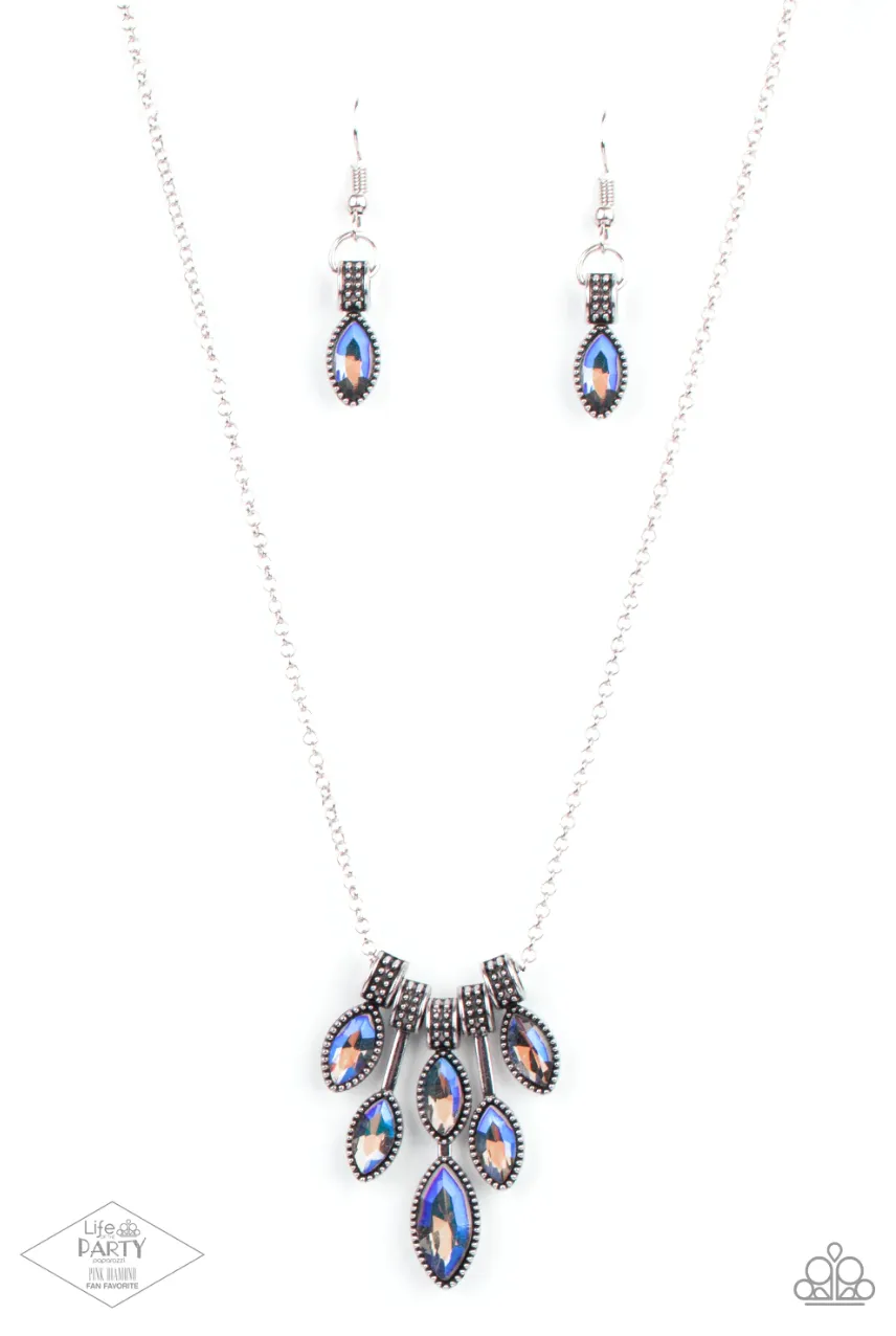 You Should See Me in a Crown Blue Multi Iridescent Marquis Paparazzi Short Necklace