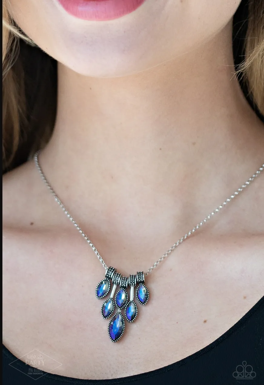 You Should See Me in a Crown Blue Multi Iridescent Marquis Paparazzi Short Necklace