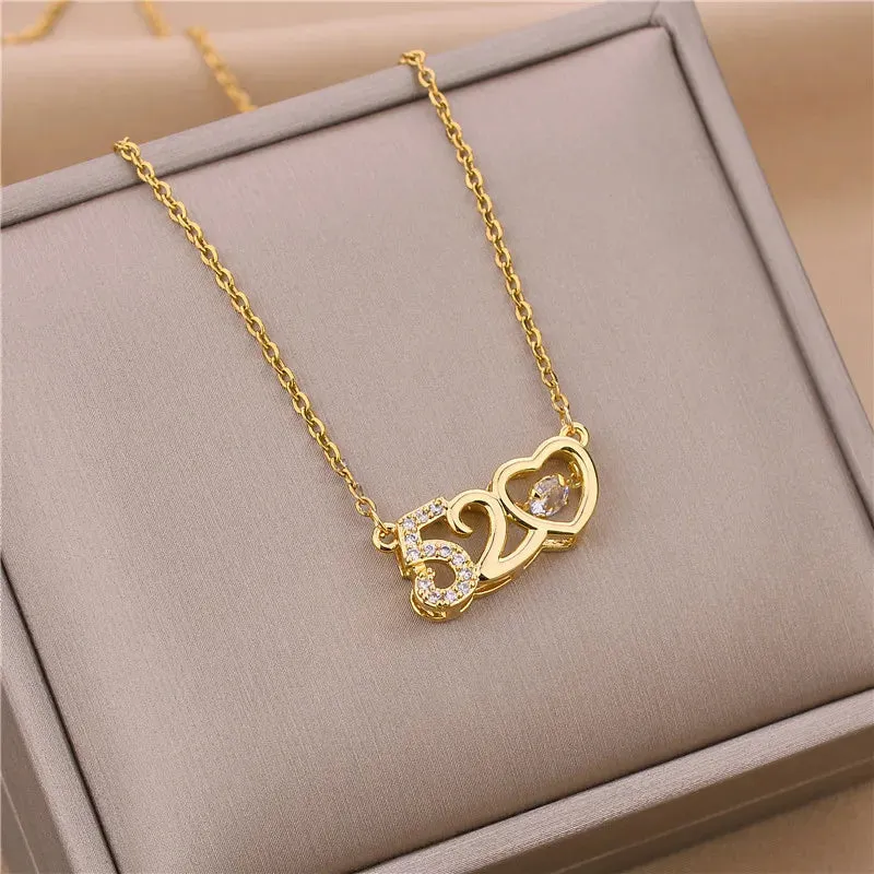 Zircon Crystal Pendant Clavicle Chain Necklace For Women Stainless Steel Jewelry Female Wedding Party Accessorie