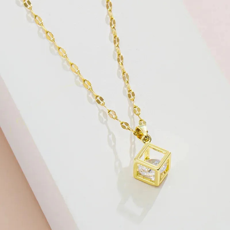 Zircon Crystal Pendant Clavicle Chain Necklace For Women Stainless Steel Jewelry Female Wedding Party Accessorie