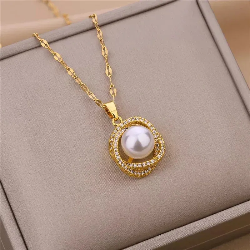 Zircon Crystal Pendant Clavicle Chain Necklace For Women Stainless Steel Jewelry Female Wedding Party Accessorie
